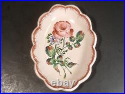 Antique French Floral Faience Hand Painted Rose Dish Plate c. 1800's