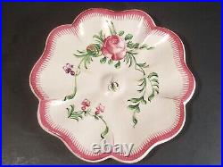 Antique French Floral Faience Hand Painted Rose Dish Plate c. 1800's w Mosquito