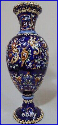 Antique French GIEN Faience Cobalt Blue Art Pottery Vase Neo-Classical Majolica