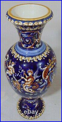 Antique French GIEN Faience Cobalt Blue Art Pottery Vase Neo-Classical Majolica