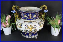 Antique French GIEN faience marked Centerpiece Planter dragons mythological