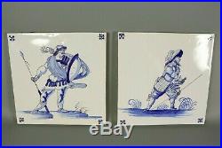 Antique French Geo Martel Hand Painted DESVRES Delft Blue Tile PAIR Faience