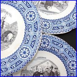 Antique French Gien Faience 5pc Cabinet Plate Set, Bouffoneries Figural Scenes