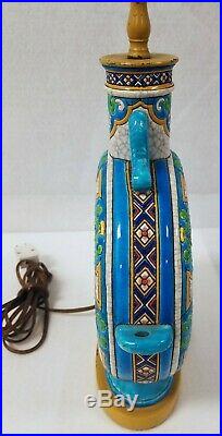 Antique French Gien Faience Art Pottery Ceramic Aesthetic Lamp Longwy Style