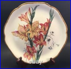 Antique French Gladiolus Faience Choisy-Le-Roi Plate Great Makers Mark c. 1880