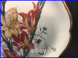 Antique French Gladiolus Faience Choisy-Le-Roi Plate Great Makers Mark c. 1880