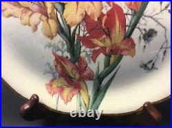 Antique French Gladiolus Faience Choisy-Le-Roi Plate Great Makers Mark c. 1880