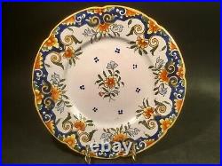 Antique French Hand Painted Rouen Plate in Faience c. 1900