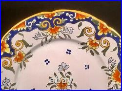 Antique French Hand Painted Rouen Plate in Faience c. 1900