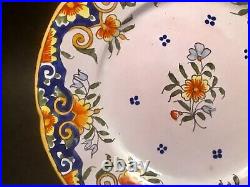 Antique French Hand Painted Rouen Plate in Faience c. 1900