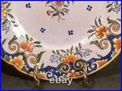 Antique French Hand Painted Rouen Plate in Faience c. 1900