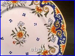 Antique French Hand Painted Rouen Plate in Faience c. 1900