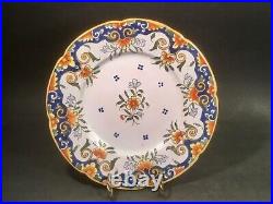 Antique French Hand Painted Rouen Plate in Faience c. 1900