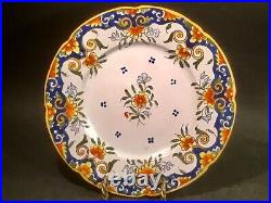 Antique French Hand Painted Rouen Plate in Faience c. 1900