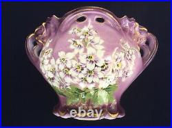 Antique French Handpainted Faience Handled Reticulated Cachepot St. Amand c. 1896