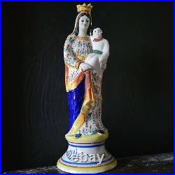 Antique French Henriot Quimper Faience Virgin Mary and Jesus Saint Vierge