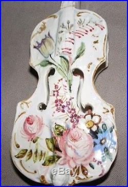Antique French Italian Faience Faenza Tin Glaze Pottery Violin Cello Wall Pocket