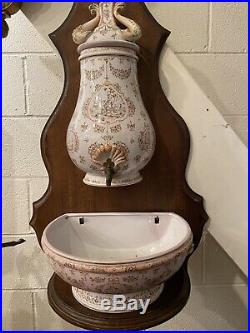 Antique French Lavabo Wash Fountain Wall Décor Moustiers Faience