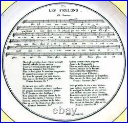 Antique French Legros D'Anizy Creil 8 3/8 Cabinet Plate Pair, Sheet Music Scene
