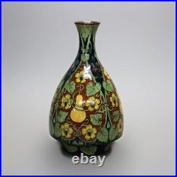 Antique French Luneville Aesthetic Faience Pottery Gourd Vase, 19th C