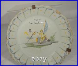Antique French Majolica Maiolica Faience Pottery Plate Reparied As Is