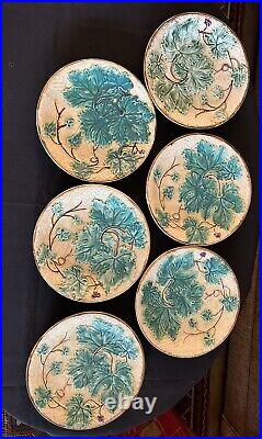 Antique French Majolica Set Of 6 Plates, Clean & Nice