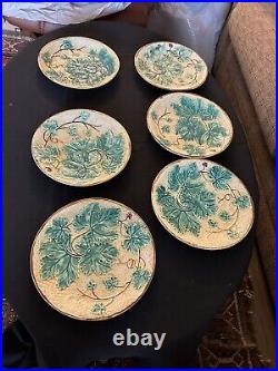 Antique French Majolica Set Of 6 Plates, Clean & Nice