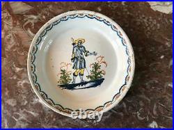 Antique French Nevers Faience Plate Polychrome Decoration Shepherd 18th Century