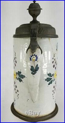 Antique French Polychrome Faience Majolica Maiolica Tankard French Delft Mug