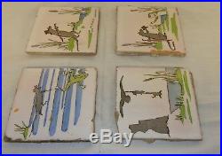 Antique French Ponchon Oise Pottery Tiles Aesop's Fables The Frog and The Rat