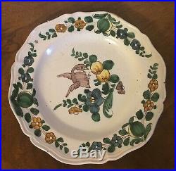 Antique French Porcelain Tin Glaze Faience Pottery Plate 18th c. Delft Bird