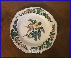 Antique French Porcelain Tin Glaze Faience Pottery Plate 18th c. Delft Bird