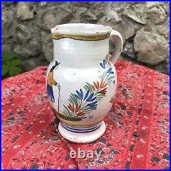 Antique French Pottery Pitcher HenRiot Quimper Brighton Man Faience Red Clay