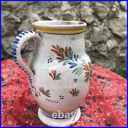 Antique French Pottery Pitcher HenRiot Quimper Brighton Man Faience Red Clay