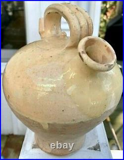 Antique French Pottery Pot Confit Yellow Glaze Gargoulette Spatterware Faience