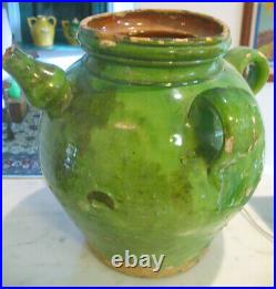 Antique French Pottery Pot Confit Yellow Glaze Gargoulette Spatterware Faience