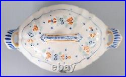 Antique French Provincial Country Quimper Faience Lidded Soup Tureen circa 1900