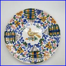 Antique French Provincial Faience Yellow Bird Large 12 Plate Signed BM