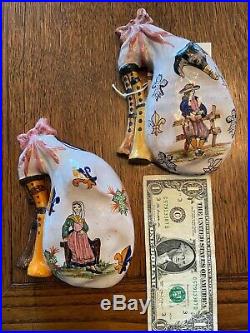 Antique French QUIMPER Faience Pottery Bagpipe Wall Pocket Vase Set of Two