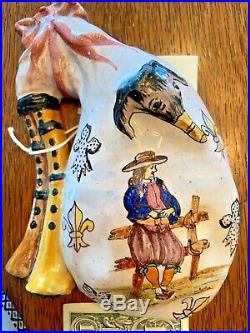 Antique French QUIMPER Faience Pottery Bagpipe Wall Pocket Vase Set of Two