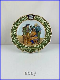 Antique French Quimper Painted Men In Pub 9 1/4 Cabinet Plate
