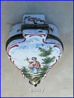 Antique French Rare Veuve Perrin Faience Snuff Box 18th Century Hand Painted