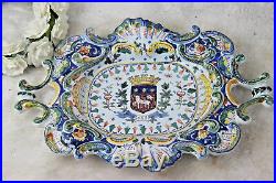 Antique French Rouen porcelain faience Armor shield plate tray