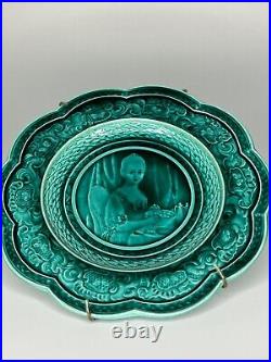 Antique French Rubelles Faience Factory S & M Majolica Plate Of Women Decoration