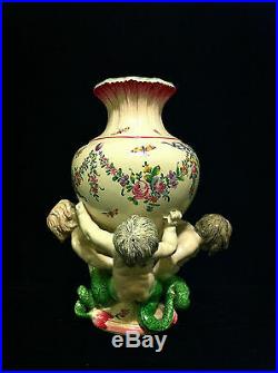 Antique French Samson Sceaux Majolica Faience Vase Putti Base
