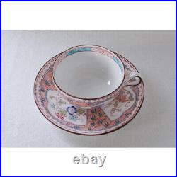 Antique French Sarreguemines Minton Cup & Saucer Bamboo with Morning Glory