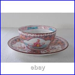 Antique French Sarreguemines Minton Cup & Saucer Bamboo with Morning Glory