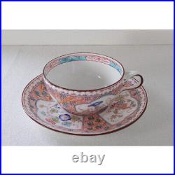 Antique French Sarreguemines Minton Cup & Saucer Bamboo with Morning Glory