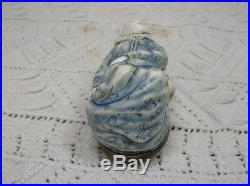 Antique French Snuff Box, 18th Century. Figural Monk. Faience, Chinoiserie
