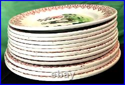 Antique French Spoungeware Set 12 Quimper Plates Bretonne Vannes 8 3/4